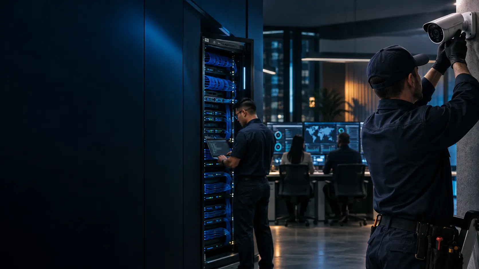 Technology specialists working on security, networking and digital systems